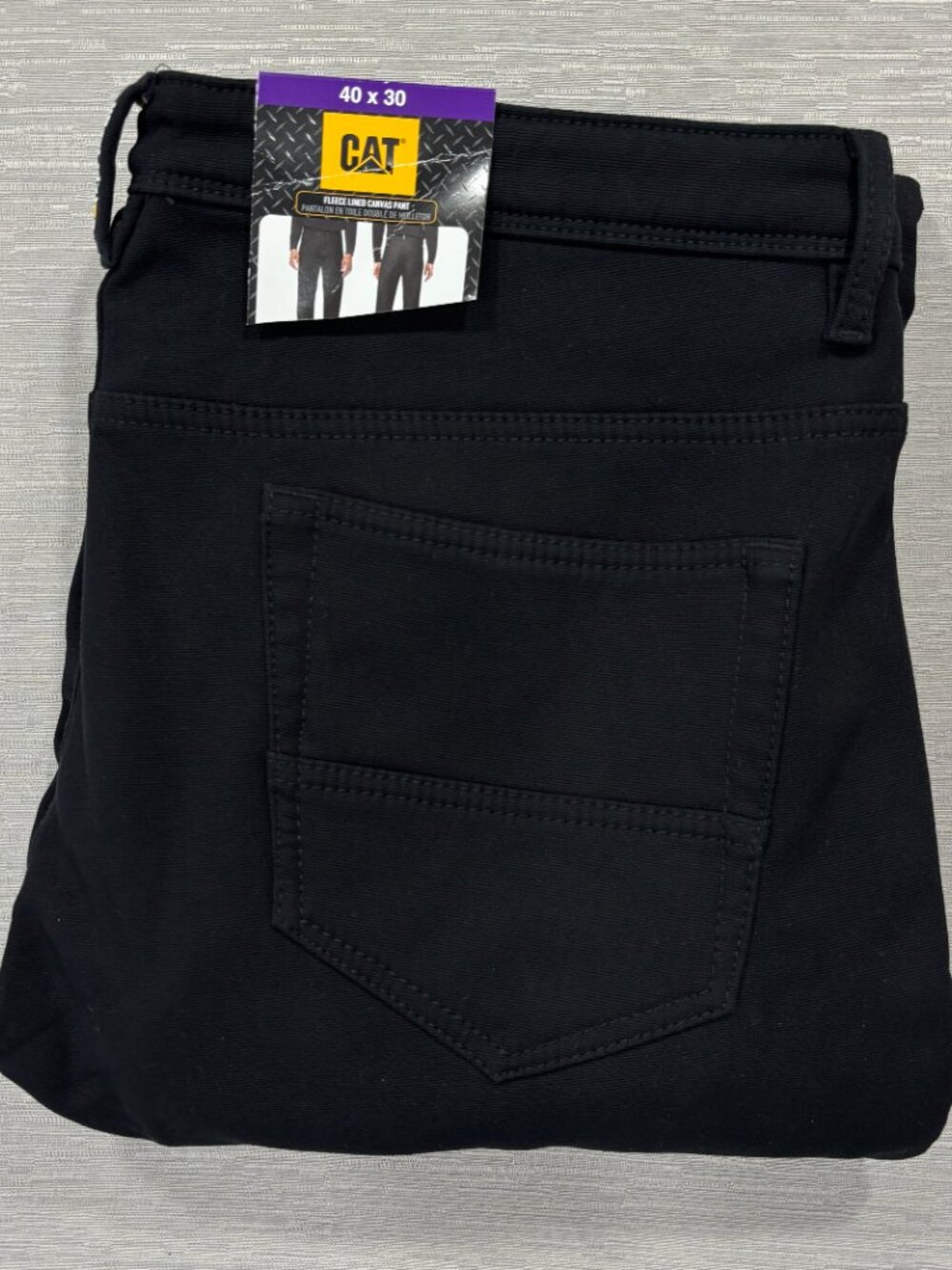 CAT Caterpillar Work Pants Mens 40 x 30 Black Canvas Fleece Lined Insulated - Picture 4 of 14
